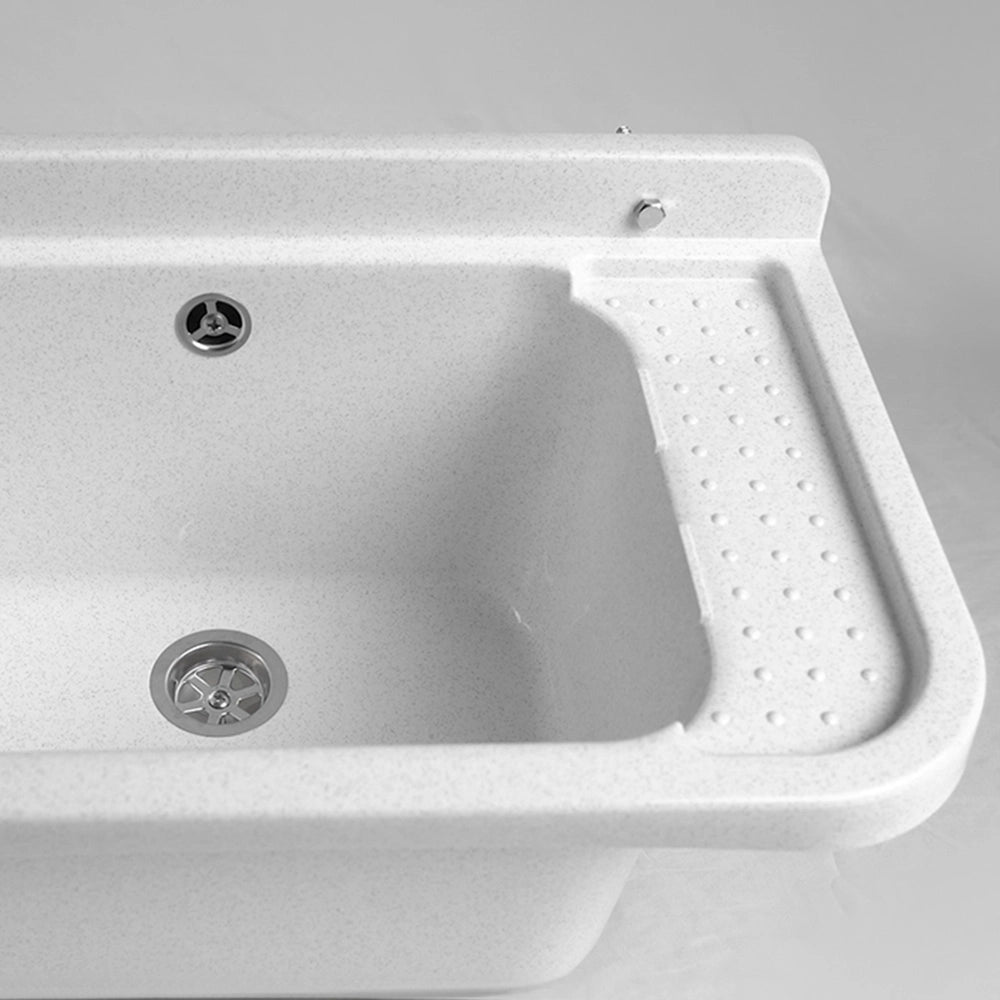 Lavatoio in resina 60x34 bianco con miscelatore a canna alta inox e scarico incluso