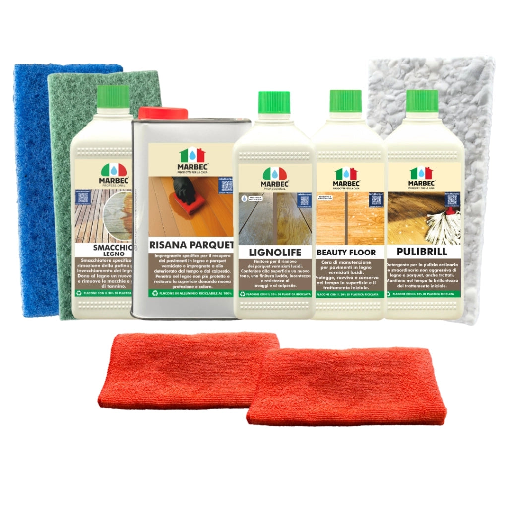 KIT RESTAURA LEGNO VERNICIATO LUCIDO Set Restauro ravviva e protegge parquet verniciato