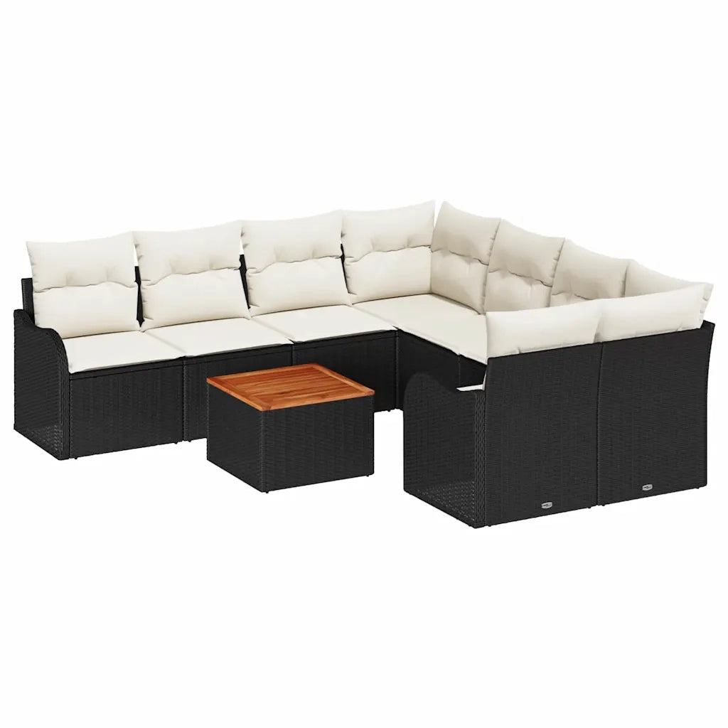 Set Divano da Giardino con cuscino 9 pcs Nero polyrattan