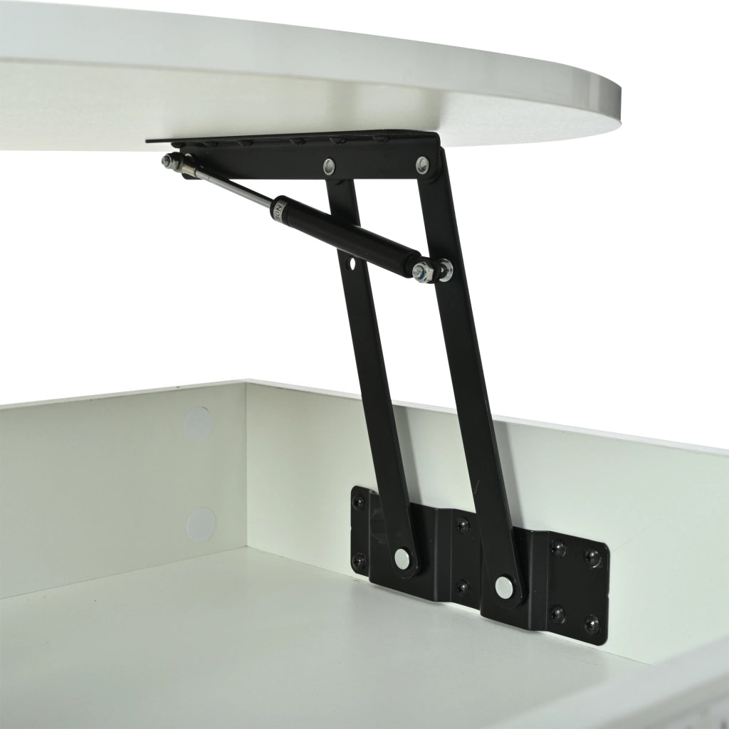 Tavolino da caffè rotondo bianco 75 cm regolabile in altezza con LED e vano contenitore