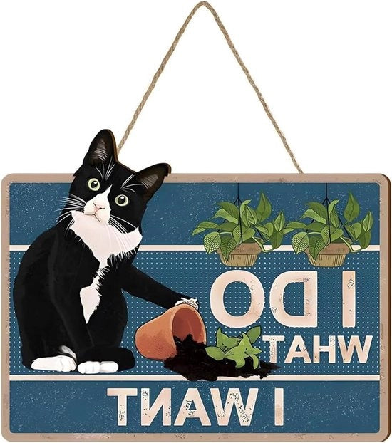 Tavolo per gatti appeso divertente per decorazione domestica e arte per la parete - tavolo in legno con citazioni nere