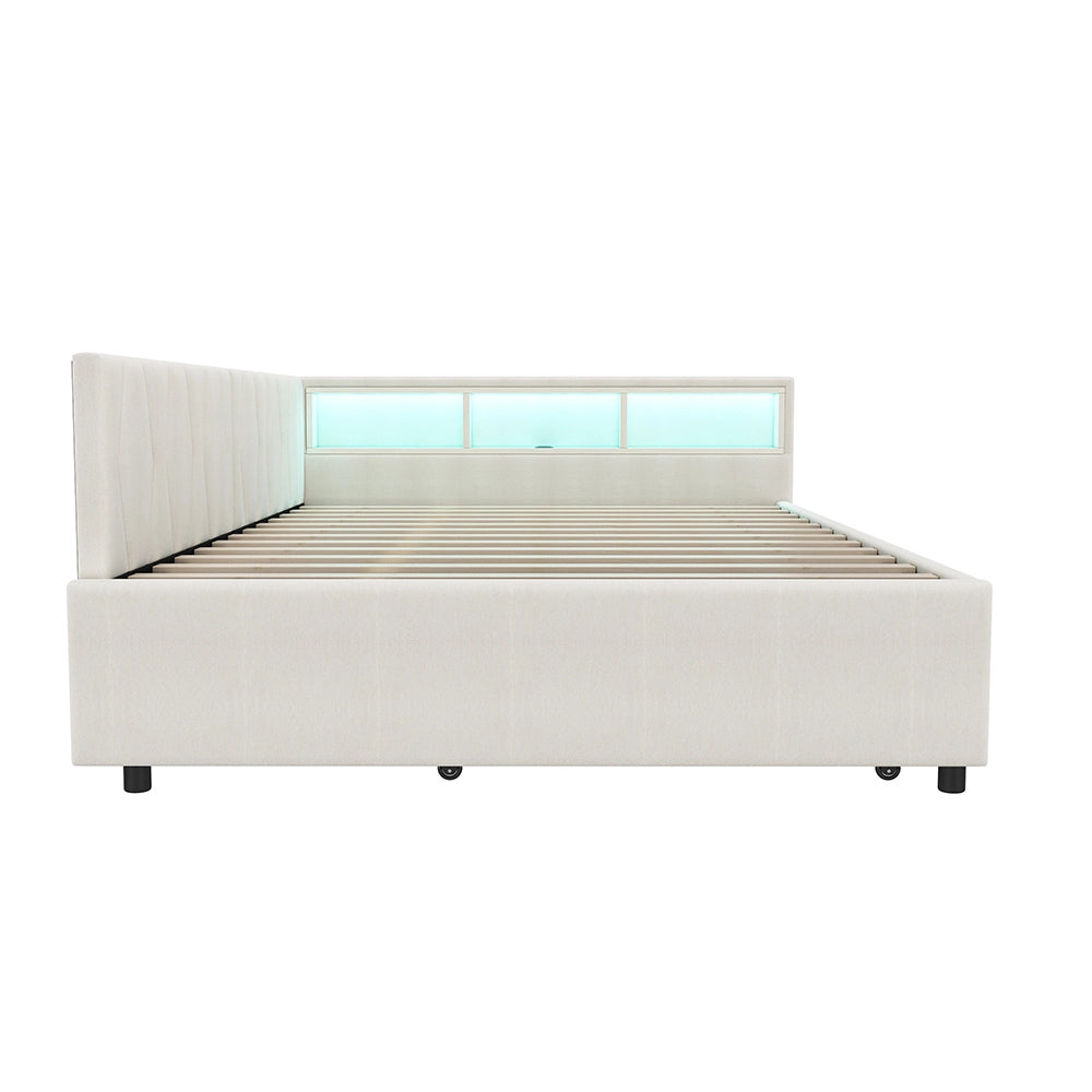 Daybed - Xylo - 140x200 cm LED USB gigogne beige