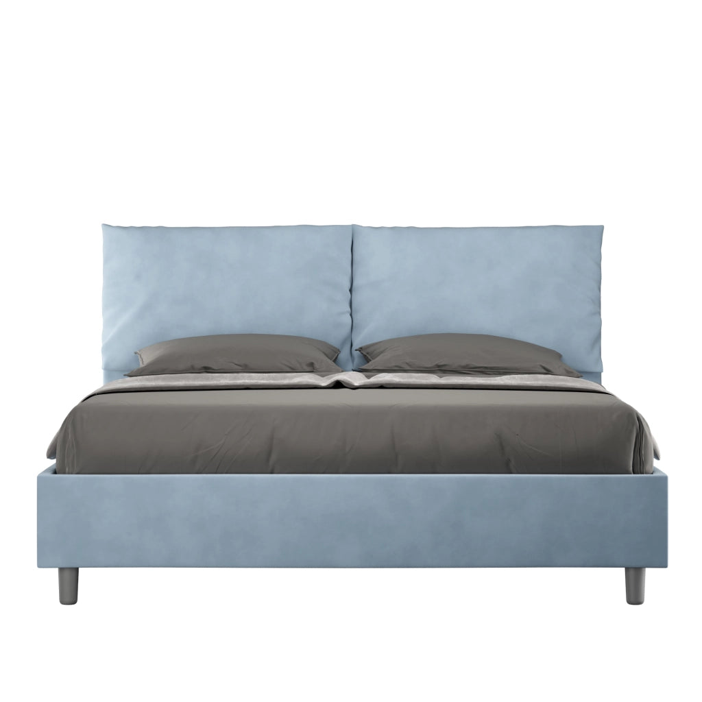 BS COM Letto matrimoniale contenitore imbottito 160x200 microfibra azzurro