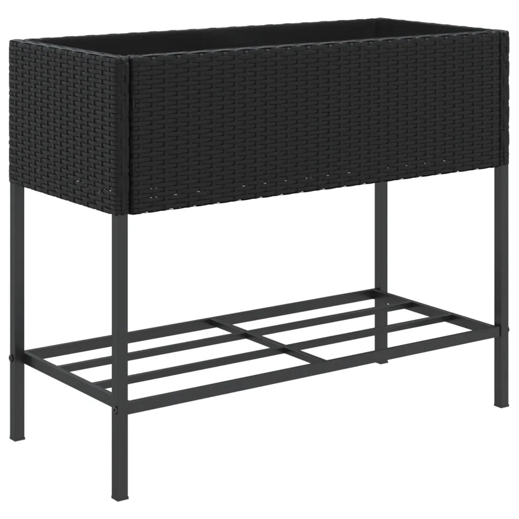 Fioriera da Giardino con Ripiano Nera in Polyrattan 366384