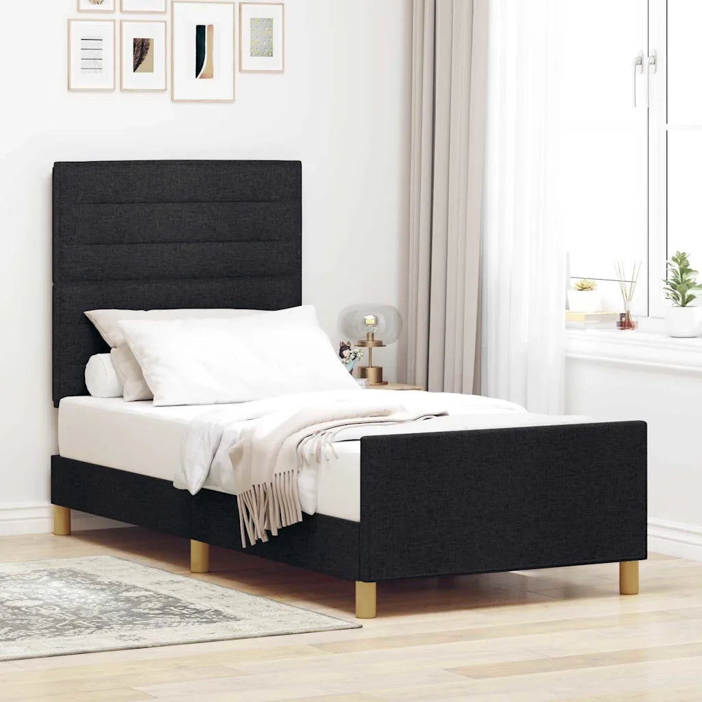 Struttura del letto con testiera-Giroletto Nero 90 x 200 cm Tessuto 393597