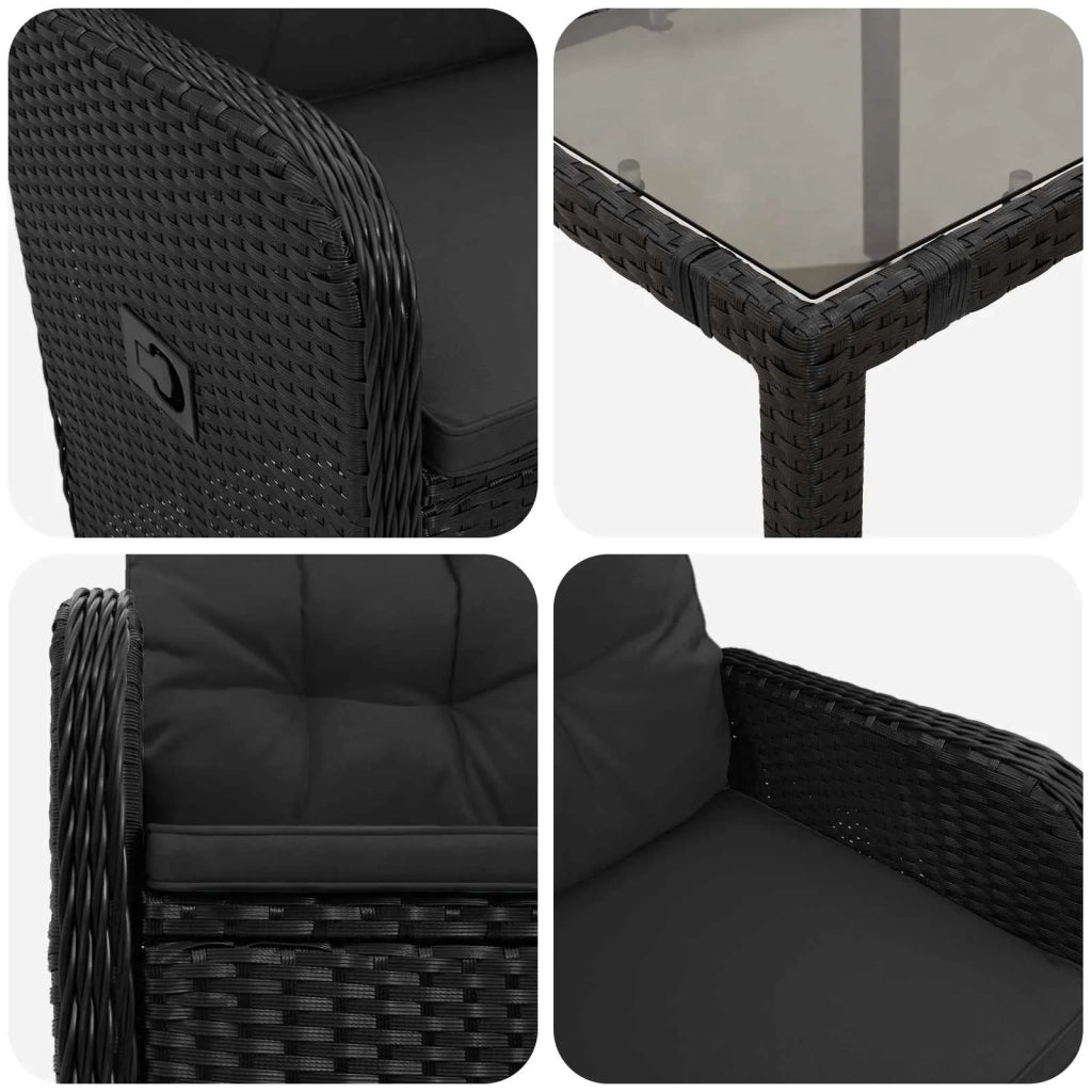Set da pranzo per esterni 7 pz Nero polyrattan 3422304