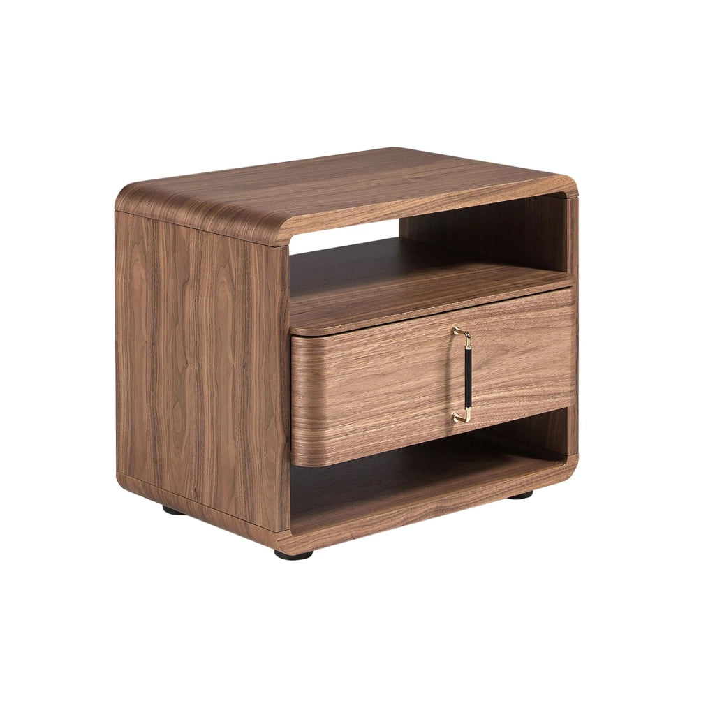 Comodino in noce e PVC nero