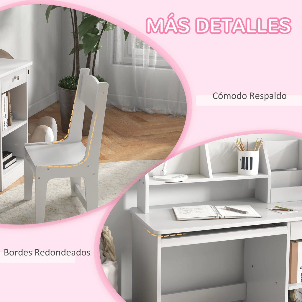 Scrivania per Bambini con Sedia e Cassetti ¨C Minimal ¨C 90x45x90 cm Bianca