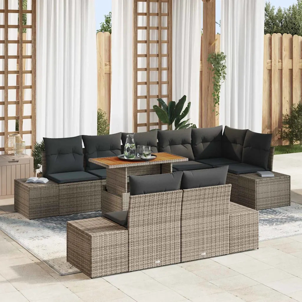 Set da Pranzo per Giardino con cuscino 9 pcs Grigio e Marrone