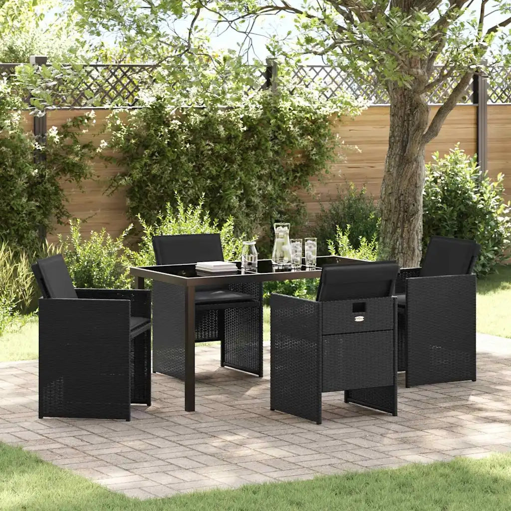 Set da Pranzo per Giardino con cuscino 5 pcs Nero polyrattan 3379945