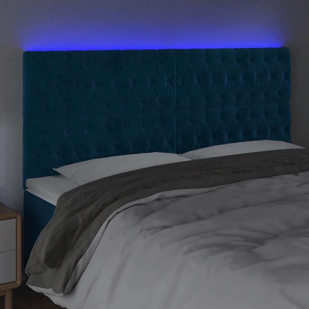 Testiera a LED-Testata con LED Blu Scuro 200x7x118/128 cm in Velluto
