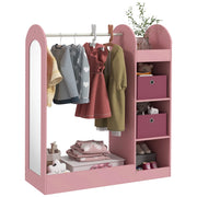 Armadio Bambini con Ante, Ripiani, Scatole e Specchio ¨C zephmum ¨C Legno, Rosa