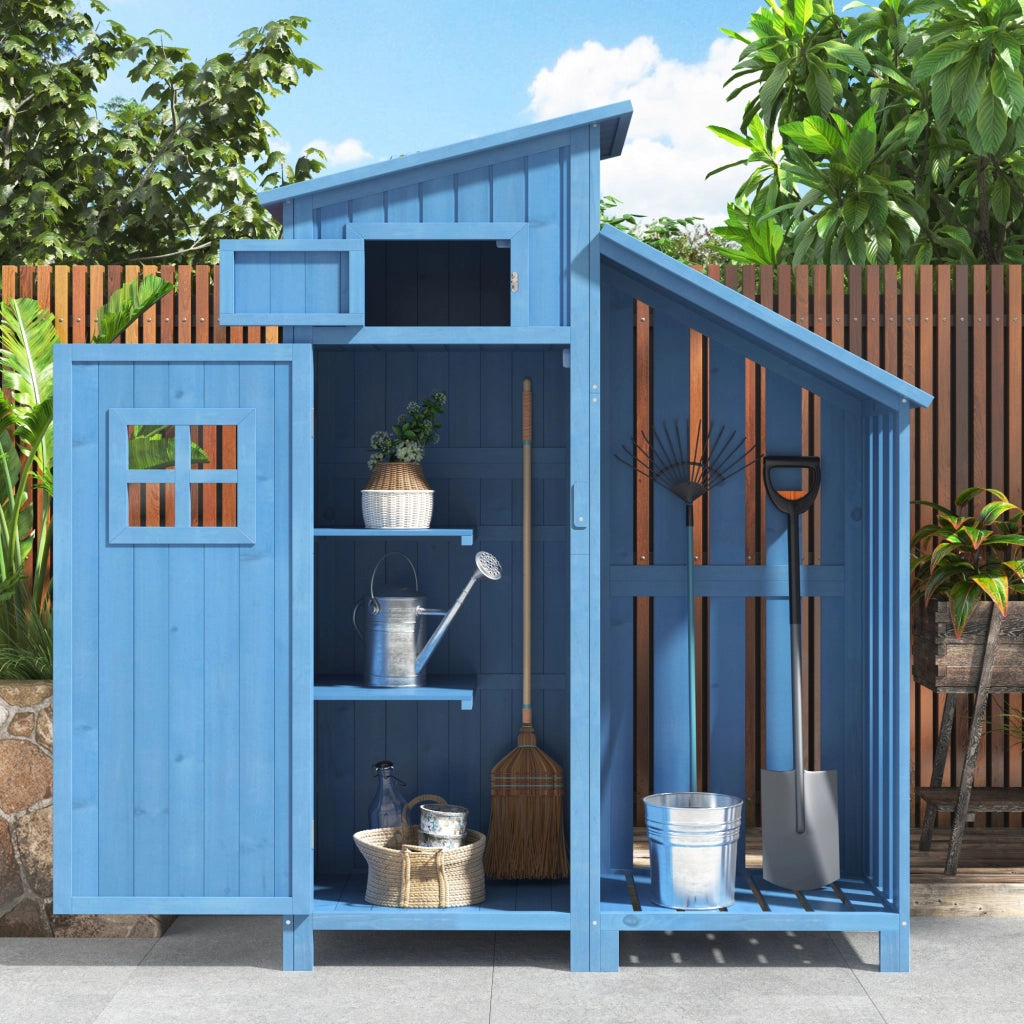Armadio da giardino Capanno da giardino Armadio da giardino; Spessore Larghe: 124x46 cm; Altezza LarghXLarghezza: 124x46x174cm; adatto anche per piccoli giardini; Blu; (Capanna di legno; 1 pezzo; Casa da giardino)