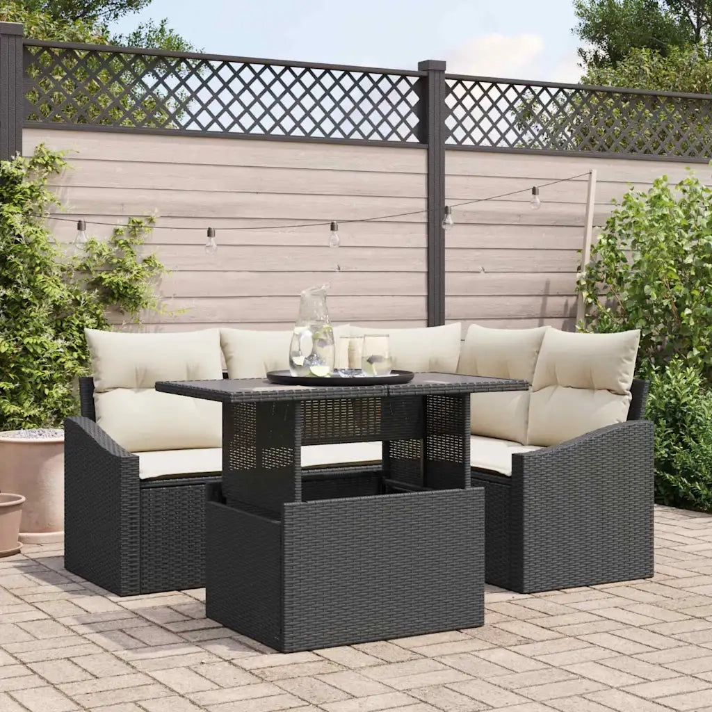 Set Divano da Giardino con cuscino 5 pcs Nero e Crema