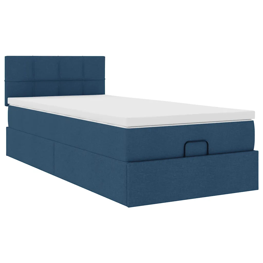 Pouf Letto con Materasso e LED Blu 100x200 cm in Tessuto