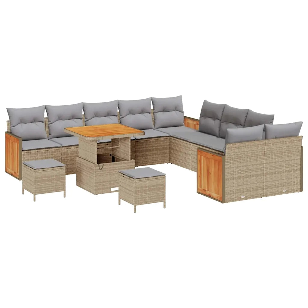 Set Divano da Giardino con cuscino 13 pcs Beige e Grigio Chiaro