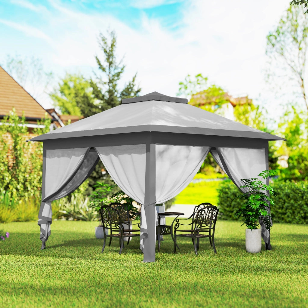 Gazebo Pieghevole Esterno con Zanzariere ¨C Xylo ¨C Grigio 3.3x3.3x2.8m