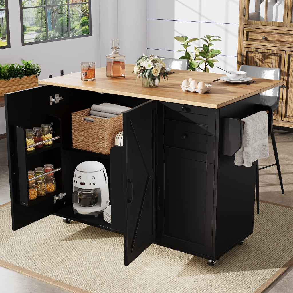 Tavolo da Pranzo con Vano Contenitore e Ripiani ¨C MINIMAL ¨C Nero, Effetto Legno