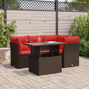 Set Divano da Giardino 5 pz Cuscini Marrone Polyrattan e Acacia 3326155