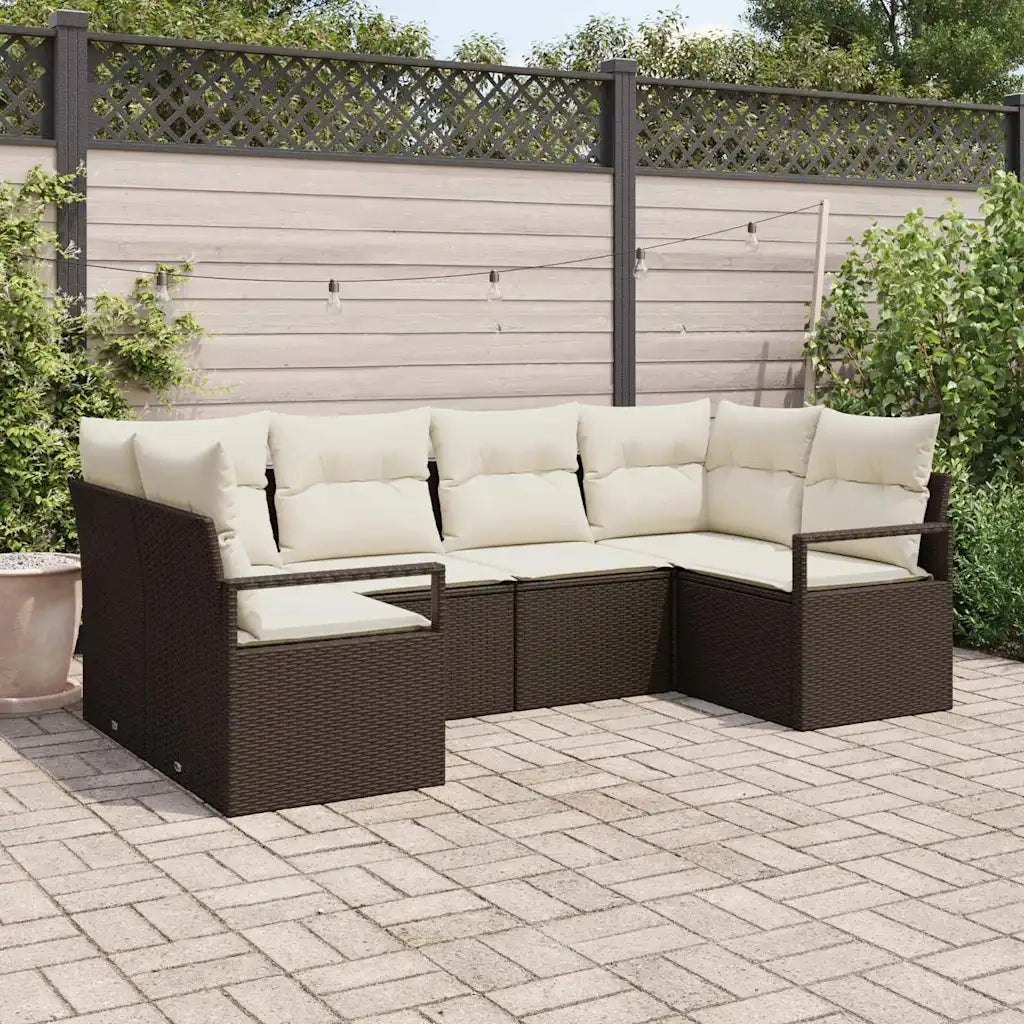 Set Divano da Giardino 6 pcs Marrone e bianco polyrattan