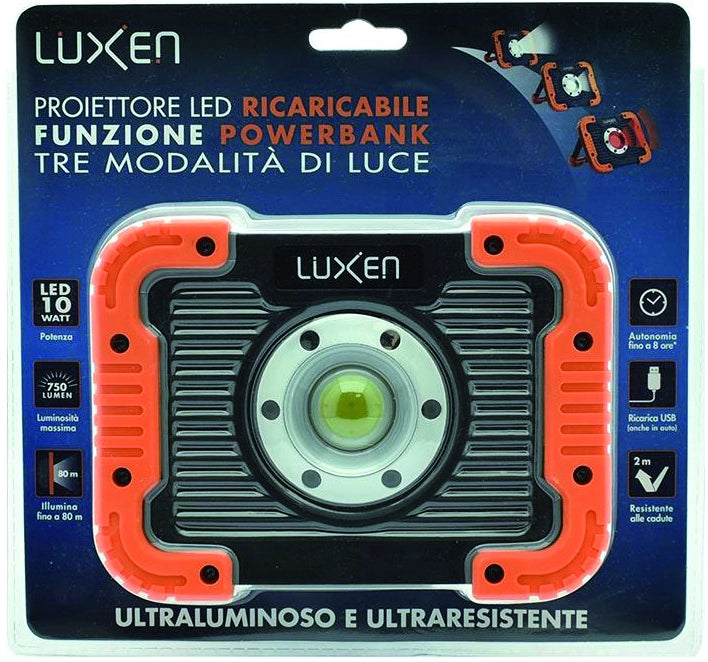 Luxen PROIETTORE PORTATILE RICARICABILE, POWERBANK, 10 W, 750 lumen, 3 modalitÃE di luce