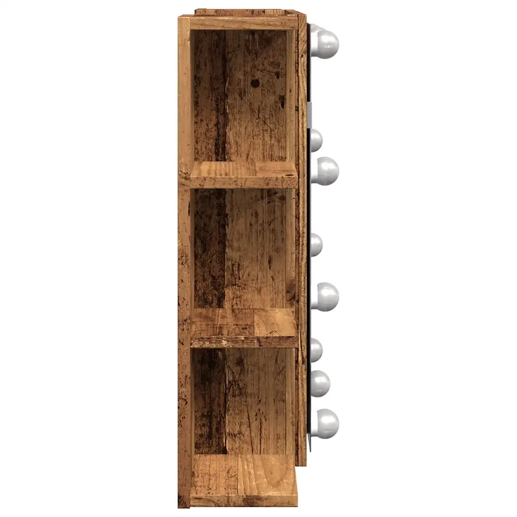Mobile a Specchio con LED Legno Antico 70x16,5x60 cm 857003