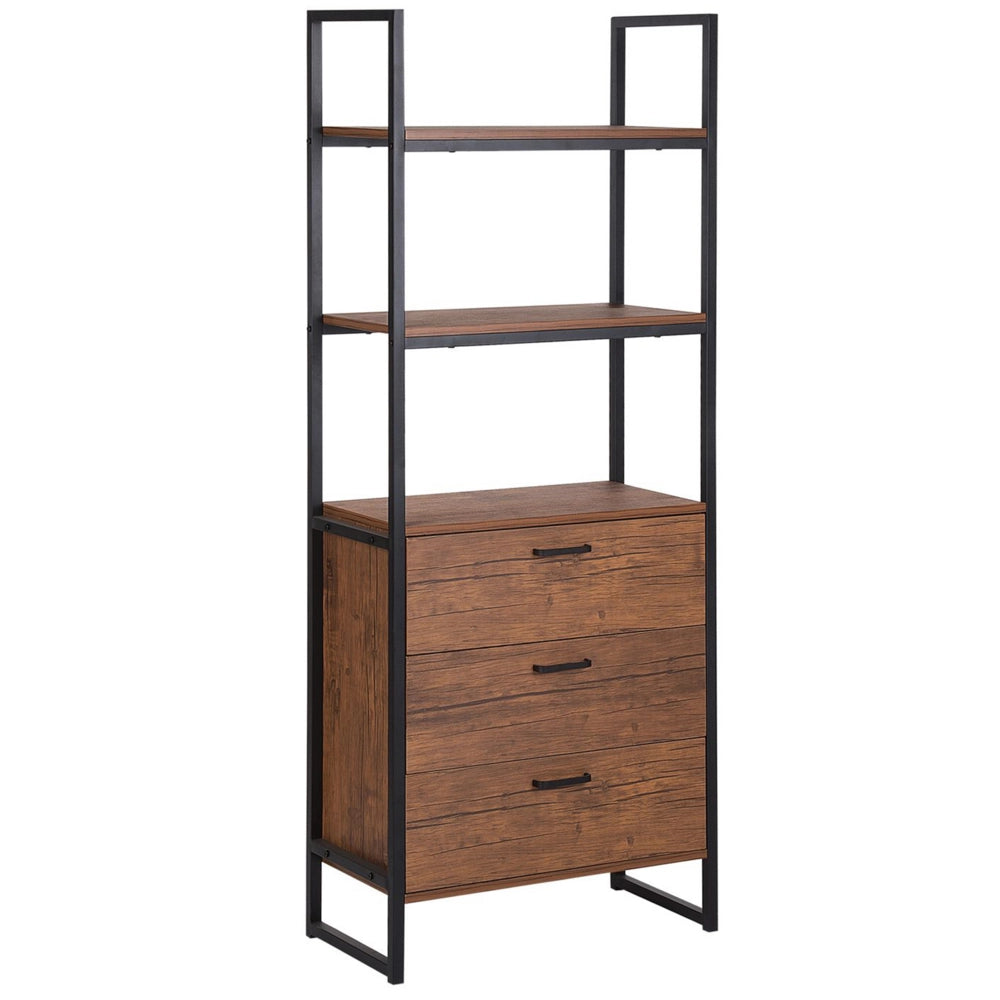 Libreria con Cassetti Legno Scuro Cornice Nera 158 x 61 cm Industrial