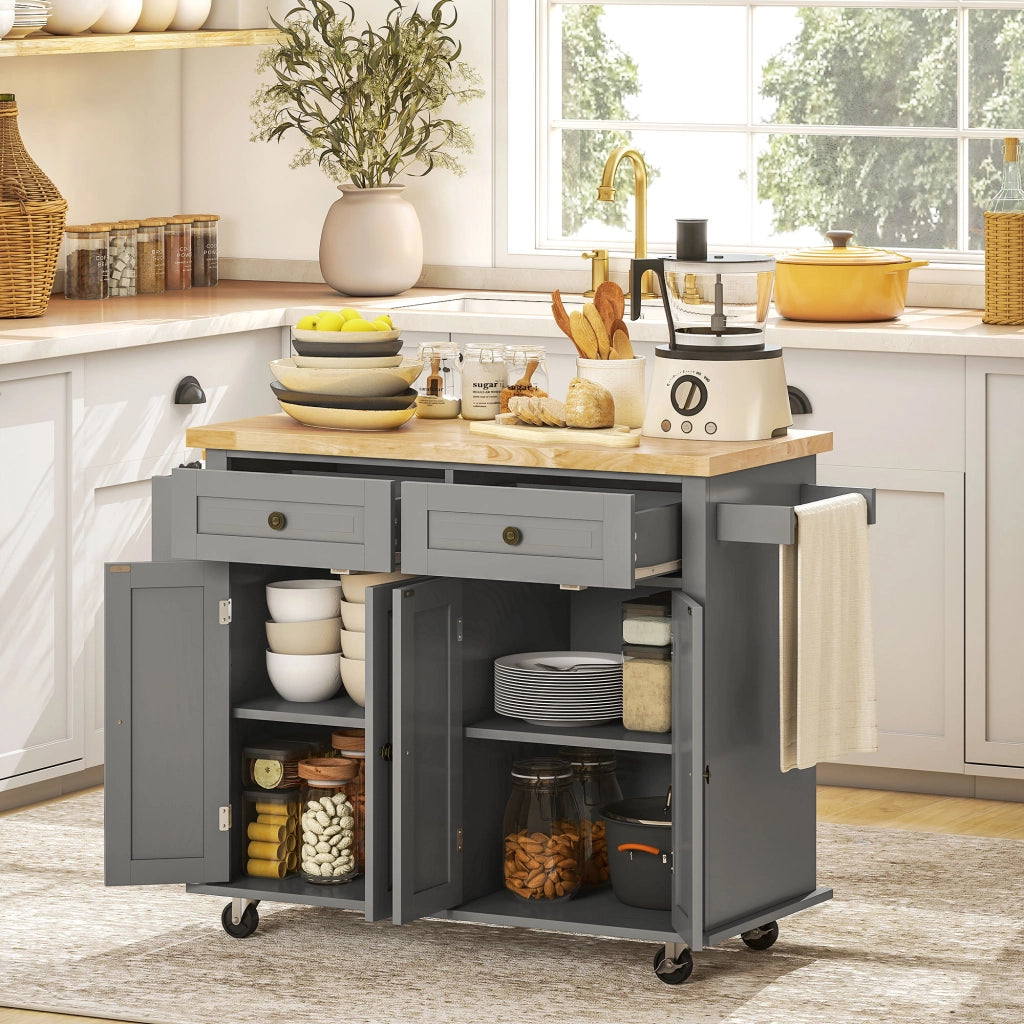 Carrello da cucina con cassetti e ripiani ¨C Xylo ¨C grigio MDF e legno h¨¦v¨¦a