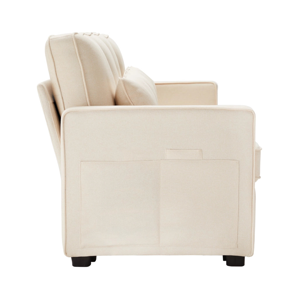 Sofa 4 posti moderno in lino - Zephmum- Con tasche braccioli e 4 cuscini