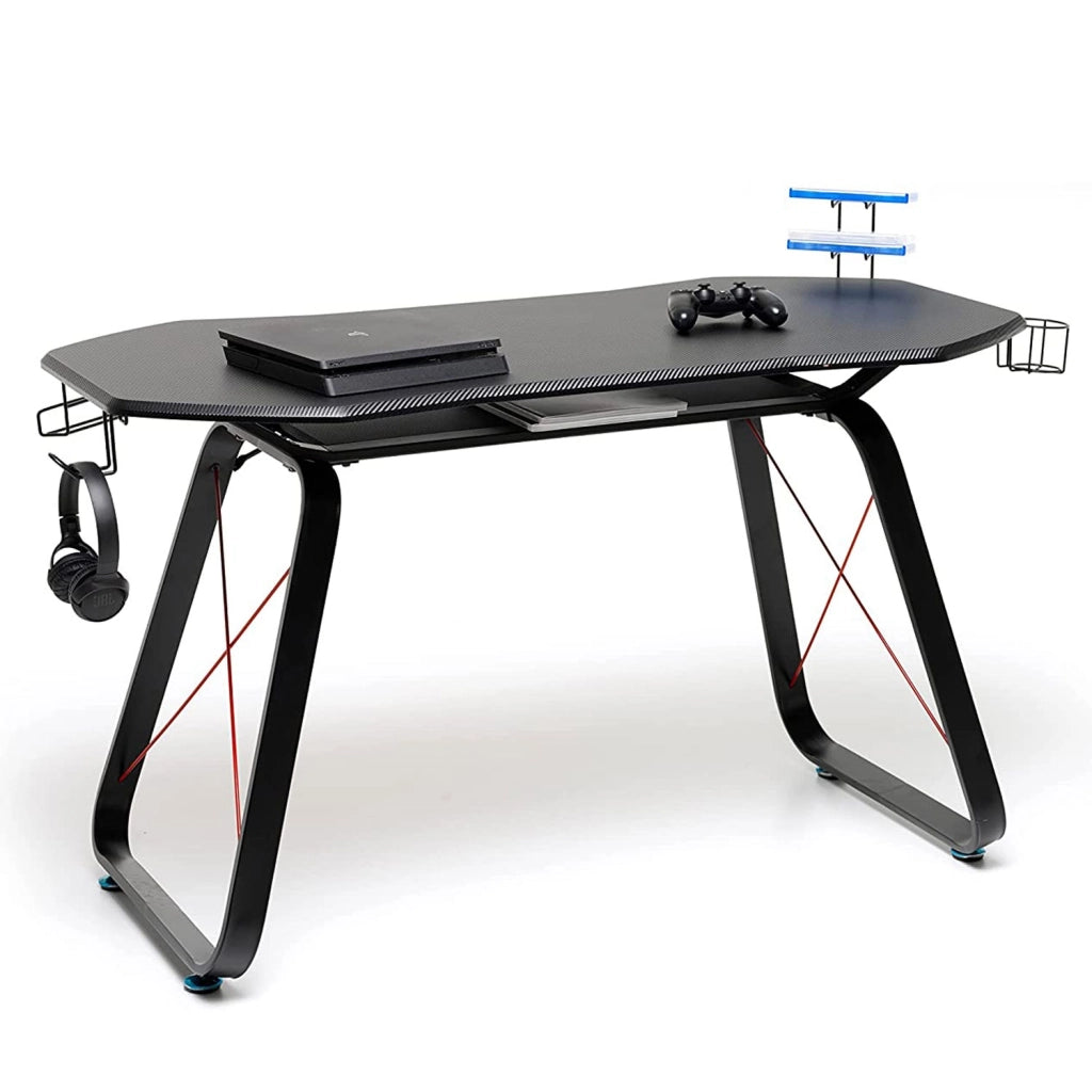 SCRIVANIA GAMING TAVOLO PC COMPUTER ACCIAIO UFFICIO CAMERA CONSOLE CARBONIO NERA
