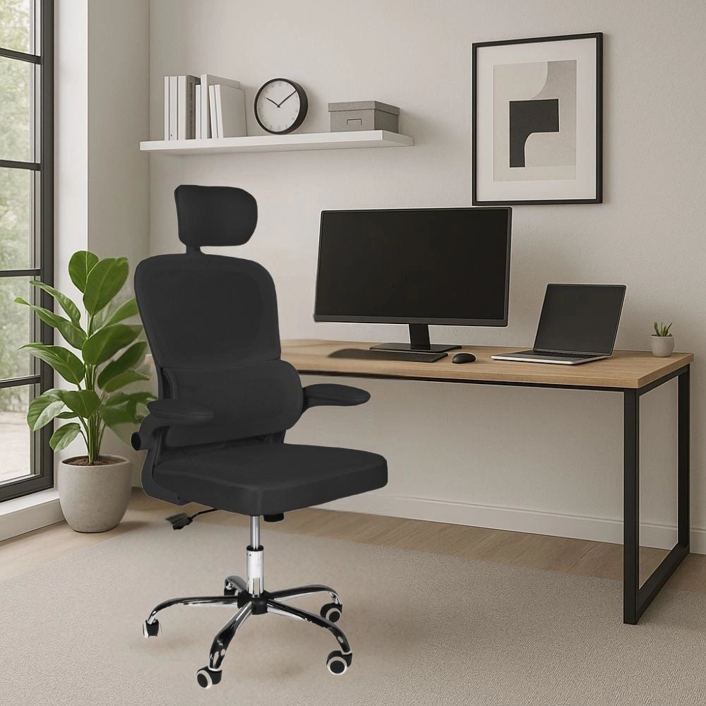 Poltrona ufficio ergonomica con ruote Vibes in rete nero con base cromata