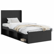 Letto singolo | Letto per adulti | Struttura del letto con stoccaggio e testata Nero 100 x 200 cm
