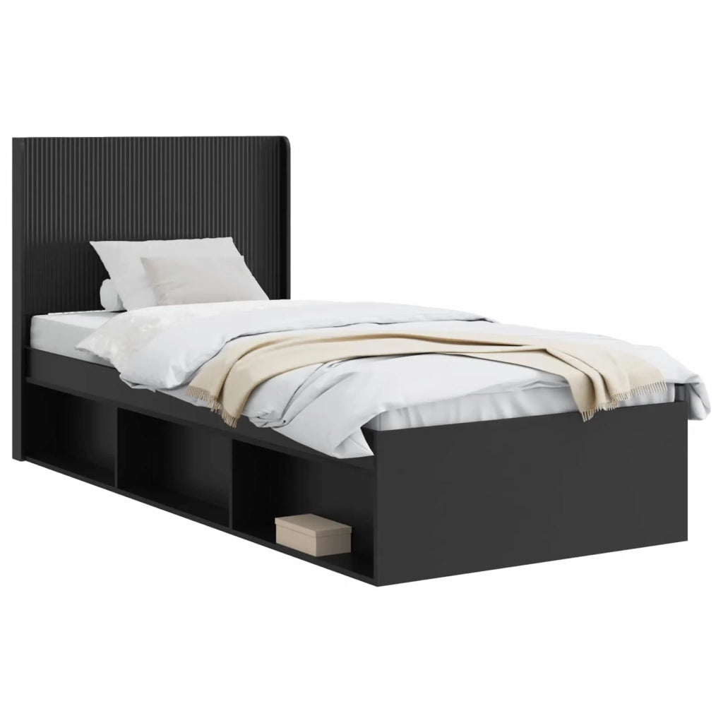Letto singolo | Letto per adulti | Struttura del letto con stoccaggio e testata Nero 100 x 200 cm
