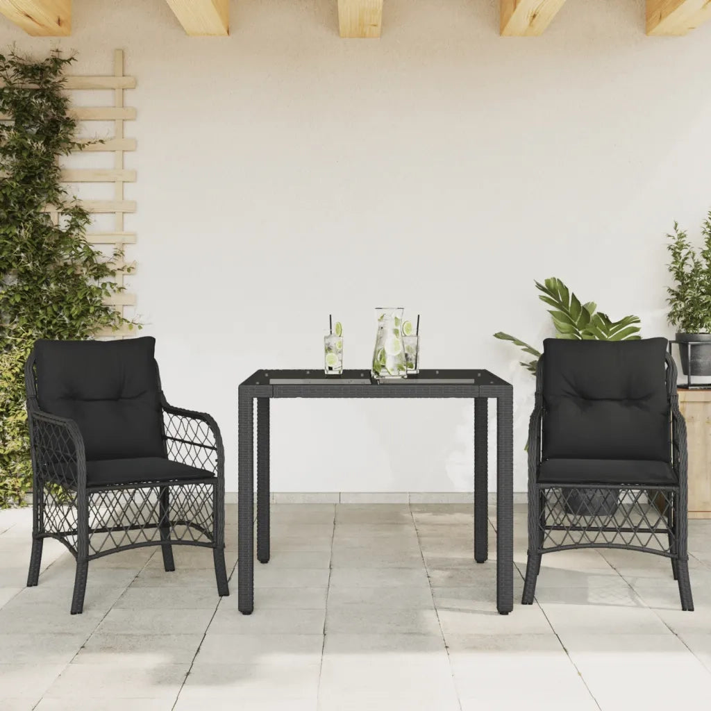 Set da Bistrò 3 pz con Cuscini Nero in Polyrattan 3212024