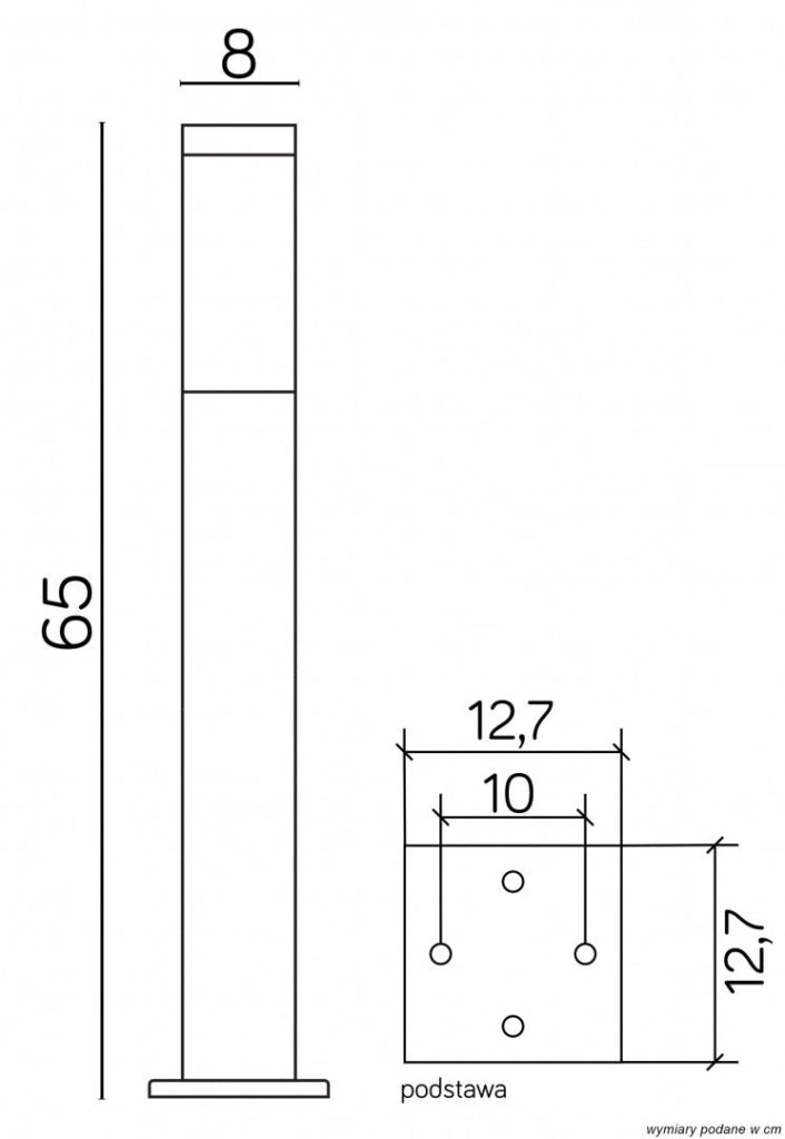 Paletto lampada da giardino quadrato 65cm E27 nero IP44