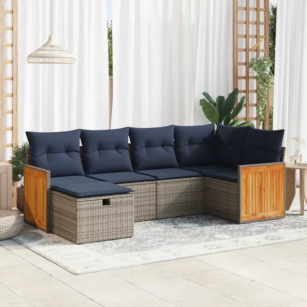 Set Divano da Giardino 6 pz con Cuscini Grigio in Polyrattan 3326030