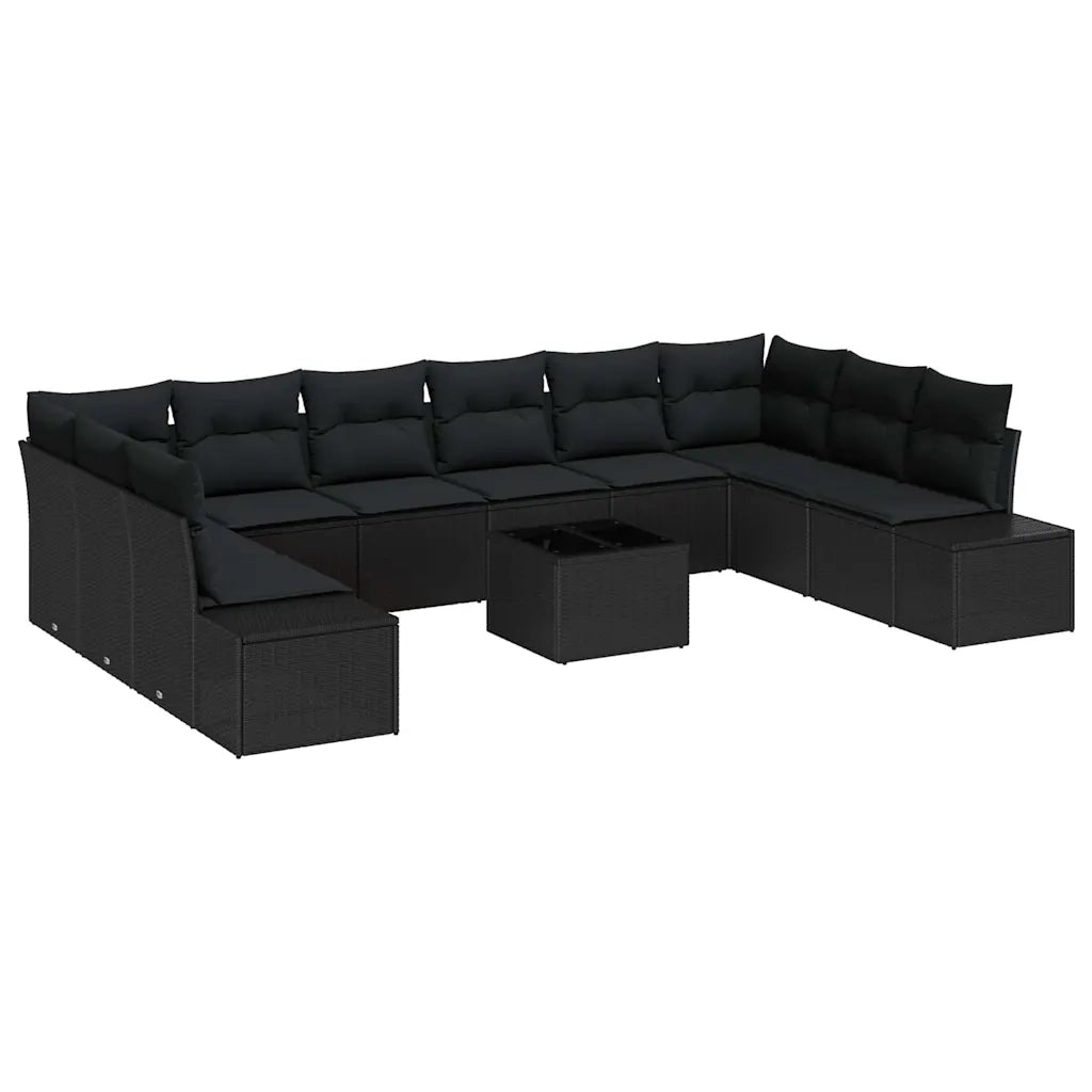 Set Divano da Giardino con cuscino 10 pcs Nero Polyrattan 3355922