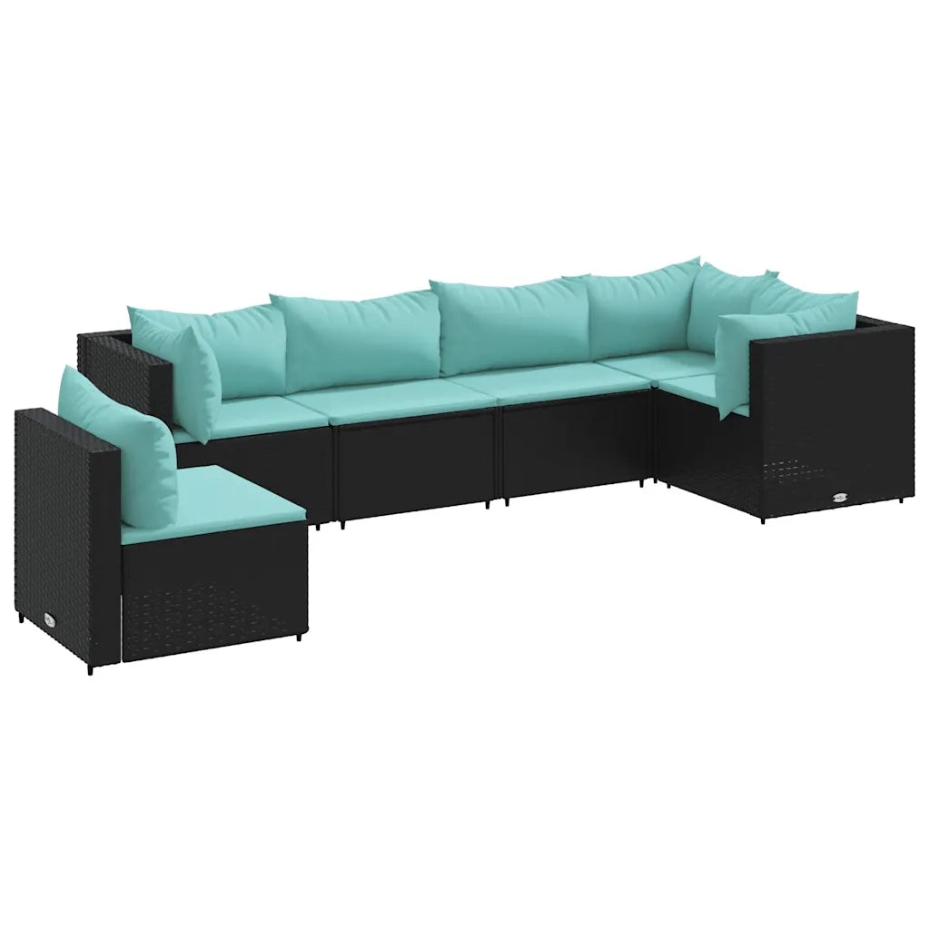 Set Mobili da Giardino 6 pz con Cuscini in Polyrattan Nero
