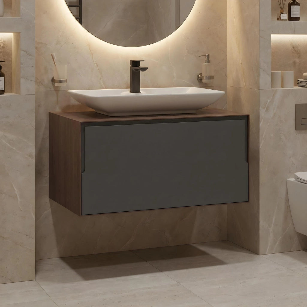 Mobile lavabo "Craft 80" - 80 x 50 x 40 cm - Noce / Antracite