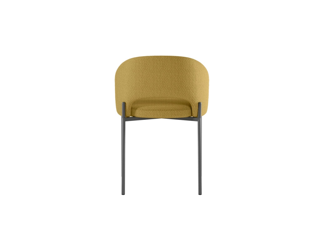 Sedia Greta in tessuto imbottito giallo con gambe in metallo antracite, sedia dal design circolare 55,5x52x78,5 cm - Greta Collection