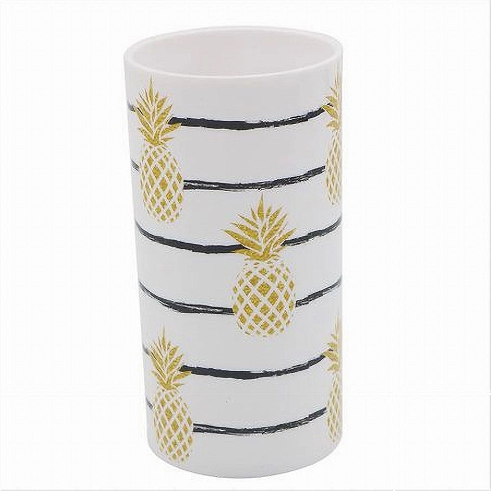 Trade Shop - Bicchiere Porta Spazzolino Bianco Con Ananas In Plastica Accessorio Bagno 69758 -