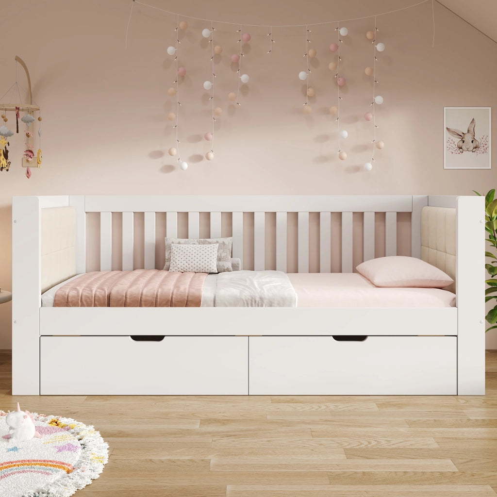 LETTO a una piazza 90x200 cm Bianco con 2 cassetti