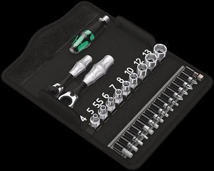 Wera 05135918001 Kraftform Kompakt Zyklop Mini 2 Set di chiavi a bussola con cricchetto 27 pezzi in acciaio cromo-vanadio per spazi ristretti colore Nero