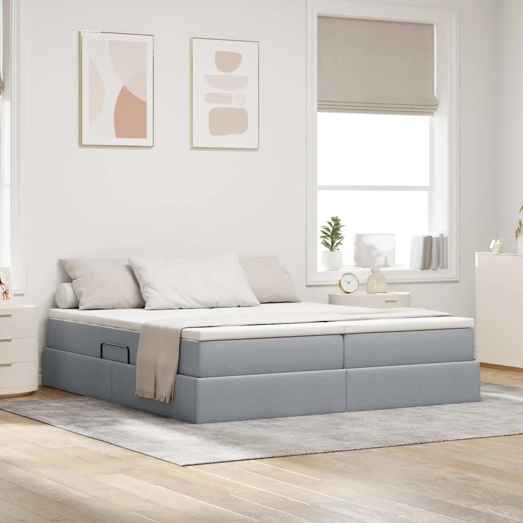 Letto con contenitore e materasso Grigio chiaro 200 x 200 cm 3370355
