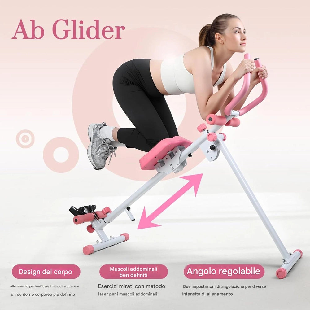 Macchina per Addominali Attrezzo Fitness Multiuso Pieghevole Vogatore in Acciaio Rosa