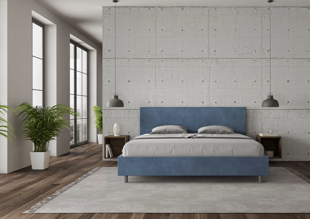 BS COM Letto contenitore imbottito 180x200 microfibra blu