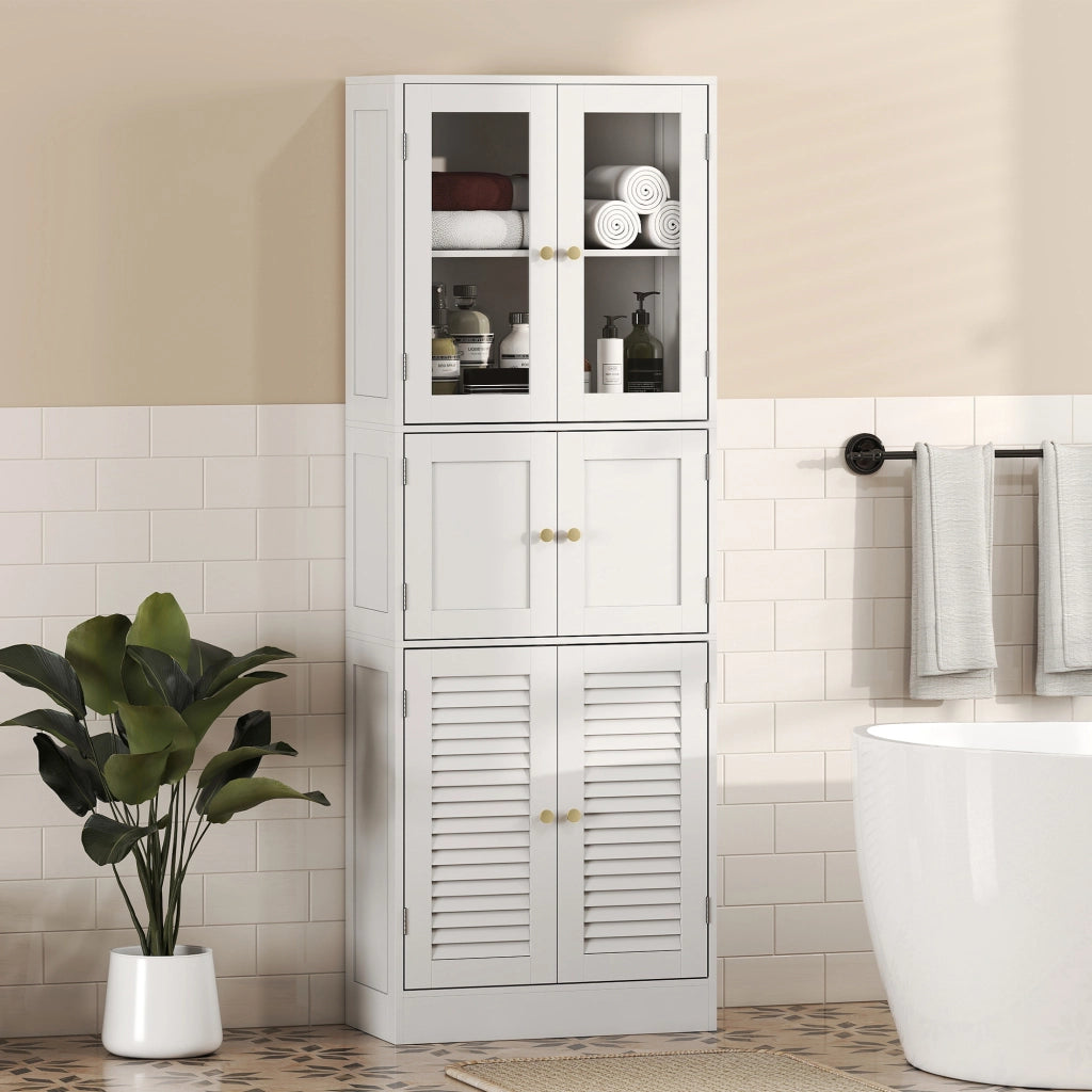 Mobile alto bagno ¨C Xylo ¨C 6 ante con vetro e persiana, ripiano regolabile, bianco