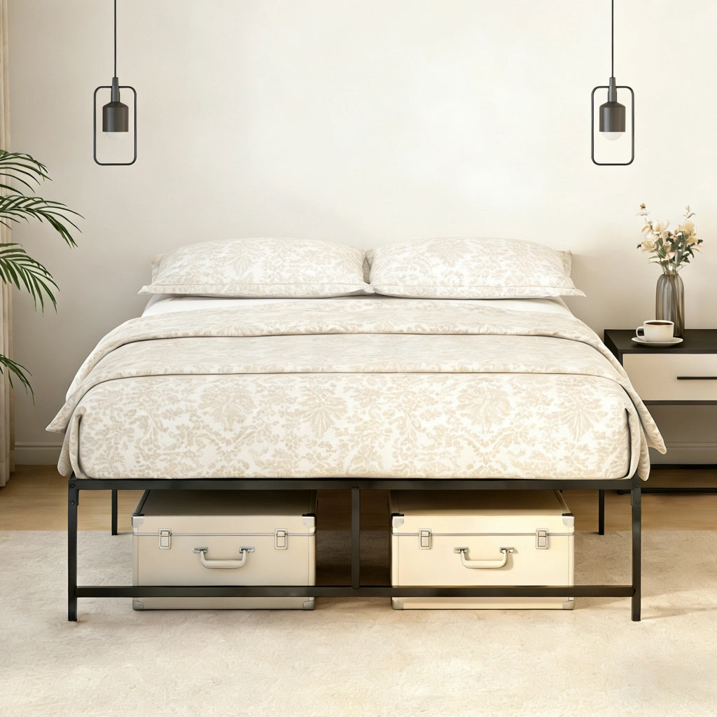 Letto Matrimoniale Contenitore in Metallo ¨C Zephmum ¨C Nero 135x190 cm