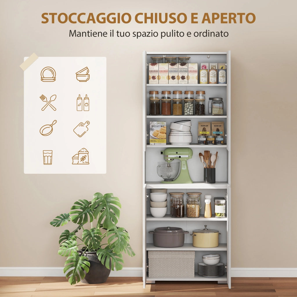Credenza da Cucina Alta 68x34x180 cm Mobile Dispensa con Ante Soft-Close in MDF Bianco Lucido