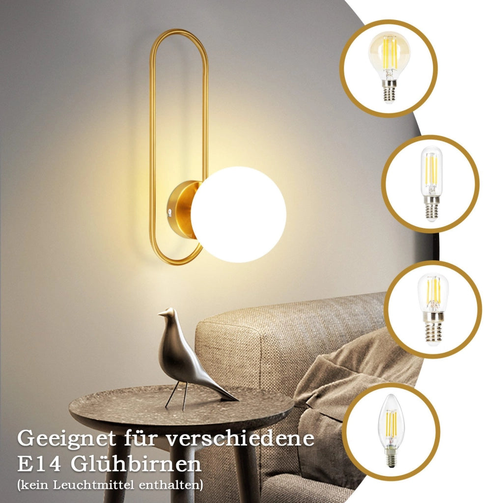 ZMH Applique da parete per interni in vetro dorato E14 per camera da letto e scale